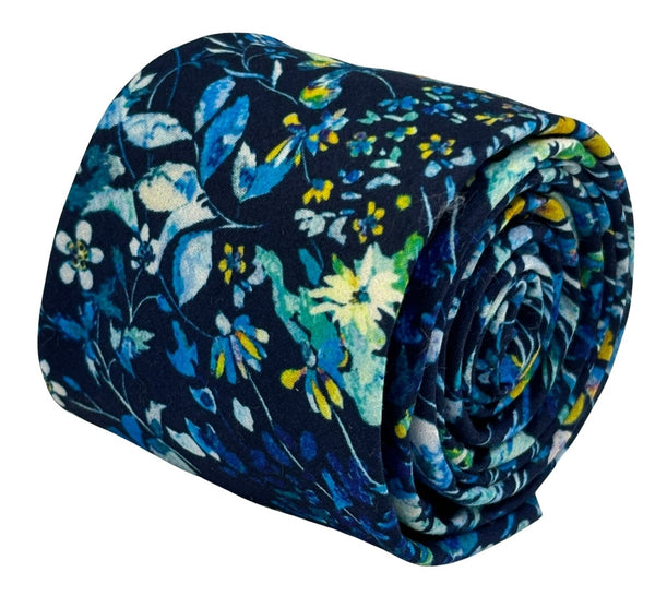 navy dark blue floral wildflower cotton tie in a  liberty style design